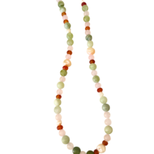 Green and blush gemstone beaded necklace featuring natural gemstones and freshwater pearls by Mare de Vetro.