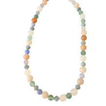 Green and aqua gemstone beaded necklace with natural stone beads and gold accents by Mare de Vetro.